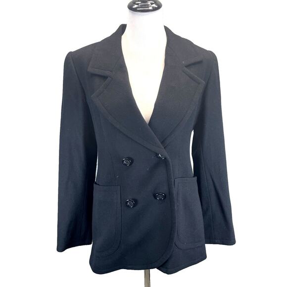 Vtg 80/90s Carlisle Women 6 Blk Cashmere/Wool Blend Blazer Pea Coat Dbl Breasted - Picture 1 of 8
